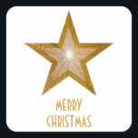 Gold Star 'Merry Christmas'' square sticker white<br><div class="desc">Modern design with a 'shining' gold and white star on a white background. Sticker with a customizable design for you to personalise with your own text, images and ideas. The text can easily be changed using the template provided or click the 'Customize It' button to make further alterations. Please note...</div>