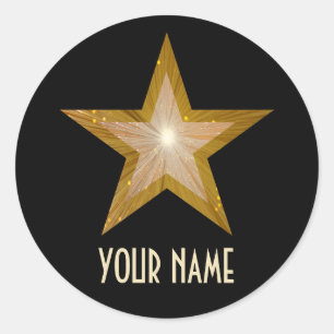 Gold Star 'Name' round sticker black