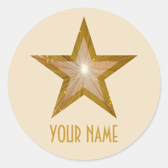 Gold Star 'Name' round sticker cream (Front)