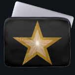 "Gold" Star neoprene laptop sleeve 13" black<br><div class="desc">Modern design with a "shining" gold and white star on a black background. Laptop sleeve with a gold and white customizable design for you to personalise with your own text, images and ideas. Please note that this is a printed image created using original photographs and digital techniques, it does not...</div>