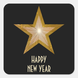 Gold Star 'New Year's Day' square sticker black