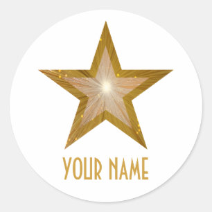 Gold Star 'Nom' autocollant rond blanc