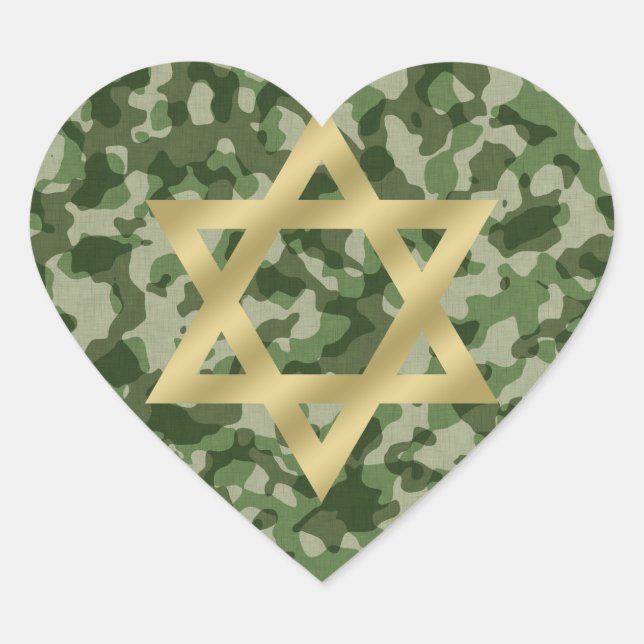 Gold Star of David Army Camouflage Heart Sticker (Front)