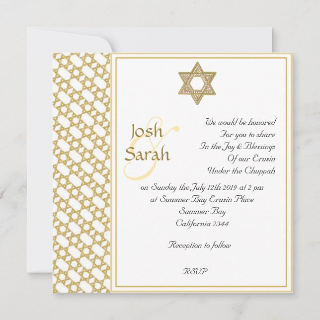 Gold Star of David Jewish wedding Invitation (Front)