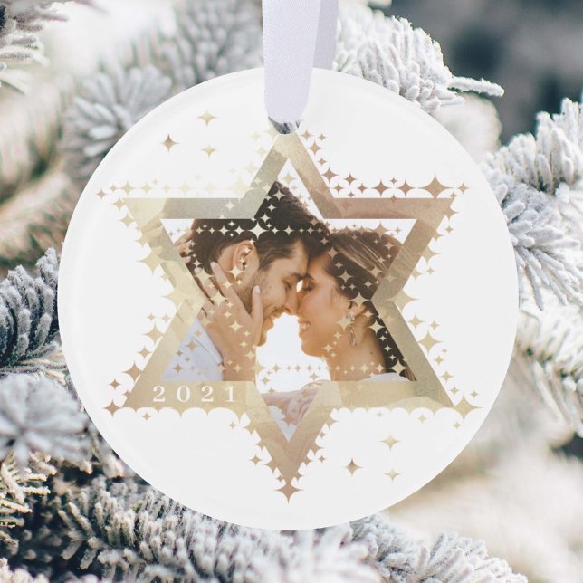 Gold Star of David Mr & Mme First Hanukkah Photo (Créateur téléchargé)