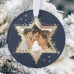 Gold Star of David Mr & Mrs First Hanukkah Photo Ornament<br><div class="desc">Elegant Hanukkah star of David photo Hanukkah ornament. Sparkling gold stars create the star of David with a photo placeholder placed within the star of David. The reverse side features an elegant faux gold background with the words "Our first Hanukkah as".  Customize with your name. Artwork by Moodthology Papery.</div>
