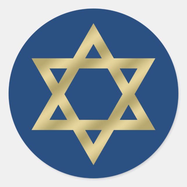 Gold Star of David Navy Blue Classic Round Sticker (Front)