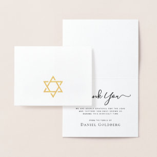 Gold Star of David real foil sympathy thank you Card