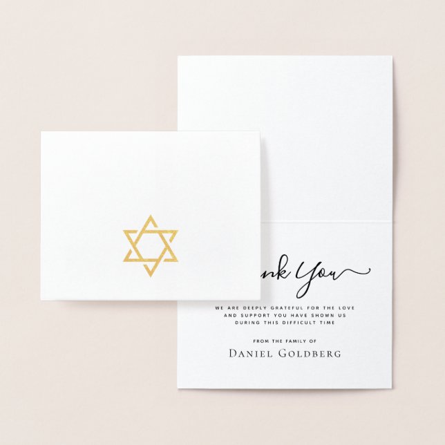 Gold Star of David real foil sympathy thank you Foil Card (Display)