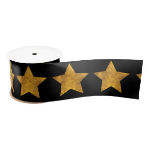 Gold Star Pattern Black Satin Ribbon