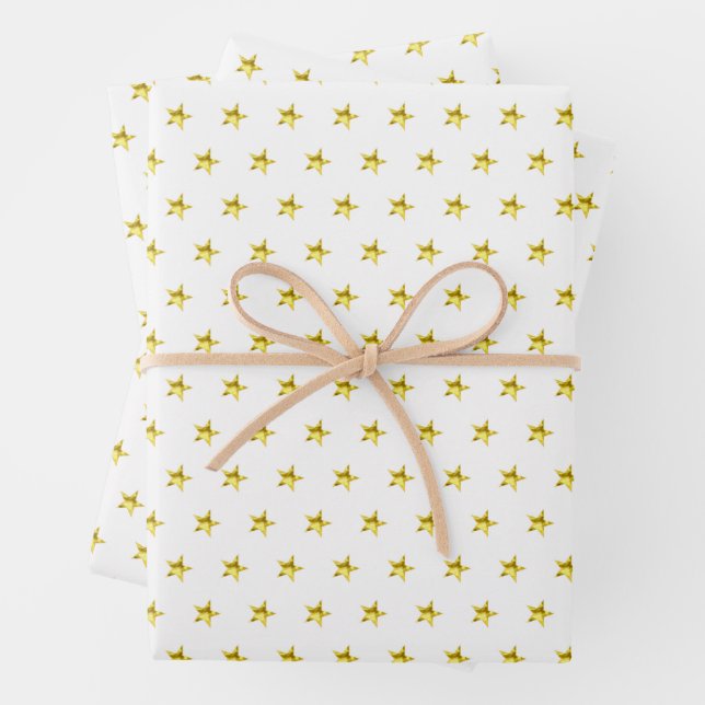 Gold star pattern metallic stylish chic wrapping paper sheet (In situ)