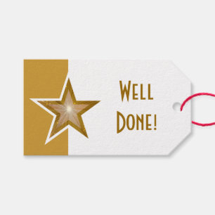 Gold Star print Well Done gold white text Gift Tags