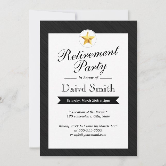 Gold Star Retirement Party Invitations (Front)