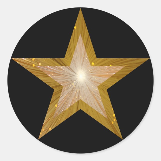 Gold Star round sticker black (Front)