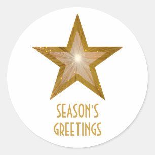 Gold Star 'Season's Greetings' round sticker white