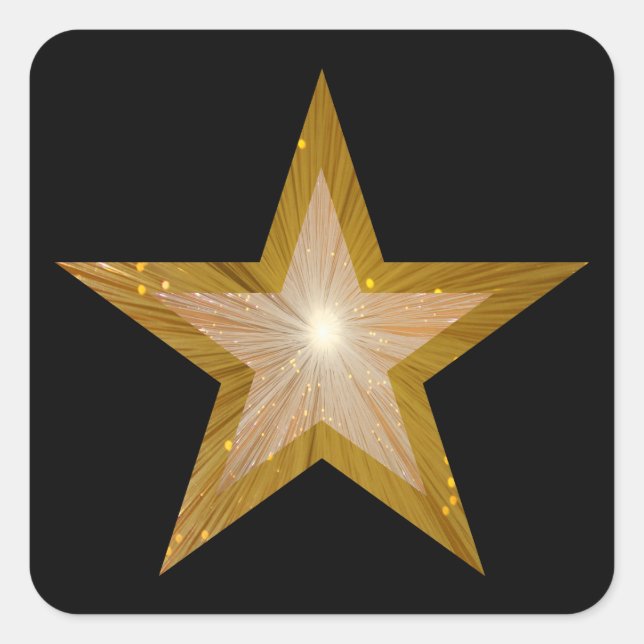 Gold Star square sticker black (Front)