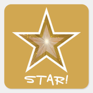 "Gold" Star 'STAR!' autocollant carré jaune