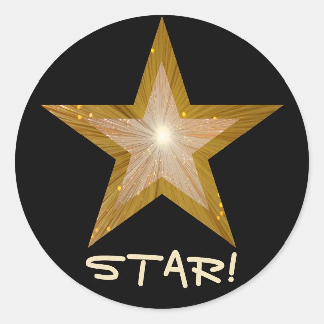 "Gold" Star 'STAR!' autocollant rond noir (Devant)