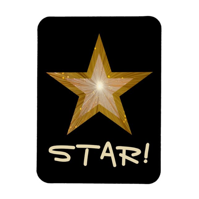 "Gold" Star 'STAR!' flexible magnet black (Vertical)