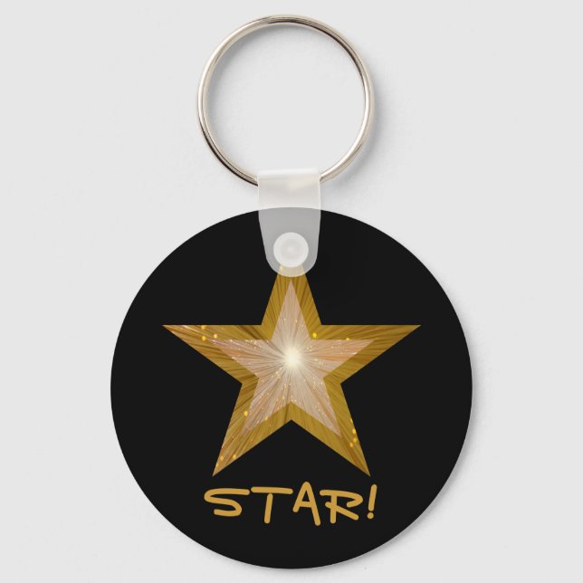 Gold Star 'STAR!' keychain black (Front)