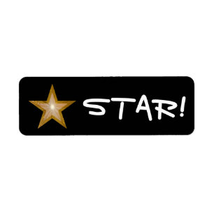 Gold Star "STAR!" label small black