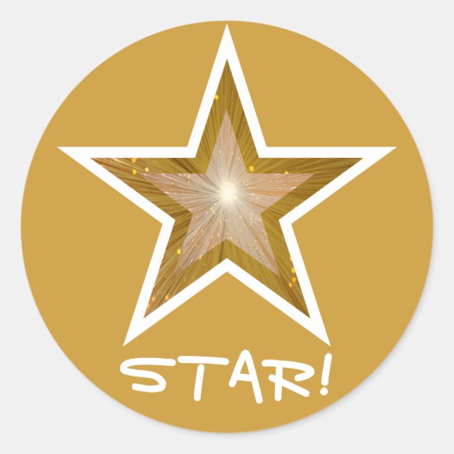 "Gold" Star 'STAR!' round sticker yellow (Front)