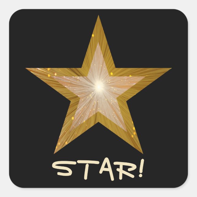"Gold" Star 'STAR!' square sticker black (Front)