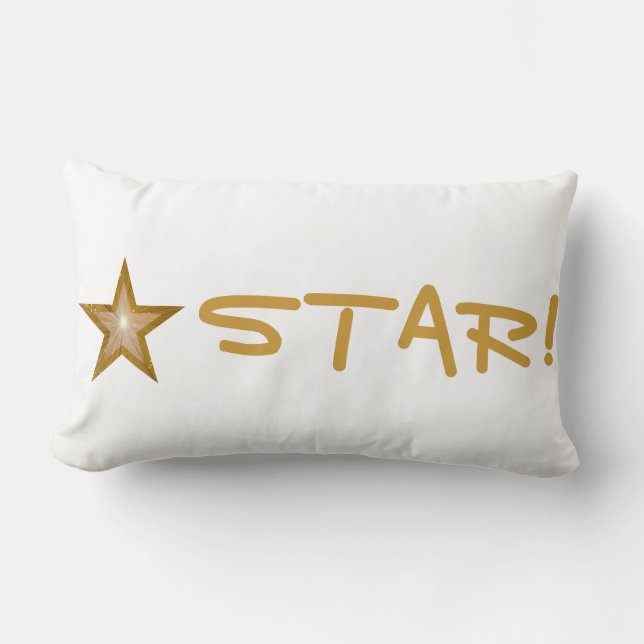 "Gold" Star 'STAR!' throw pillow lumbar white (Front)