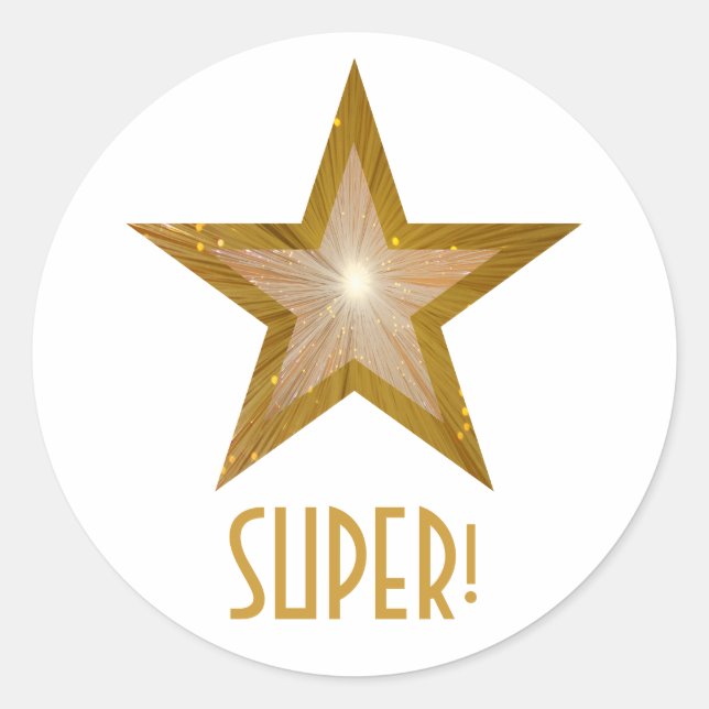 Gold Star 'SUPER!' autocollant rond blanc (Devant)