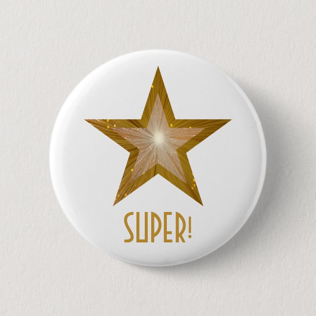 "Gold" Star 'SUPER!' button white (Front)