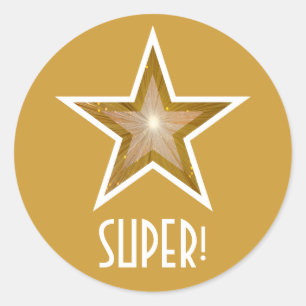 Gold Star 'SUPER!' jaune autocollant rond