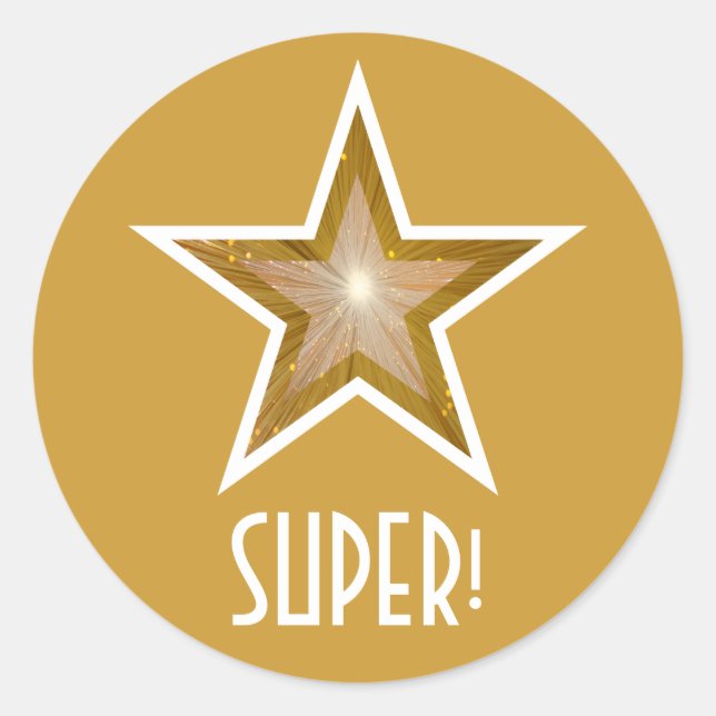 Gold Star 'SUPER!' round sticker yellow (Front)
