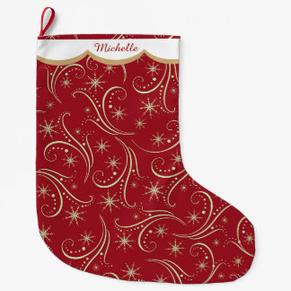 Gold Star Swirl Pattern Personalized Large Christmas Stocking
