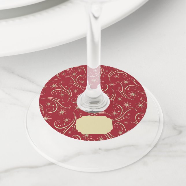 Gold Star Swirl Pattern Wine Glass Tag (Close Up)