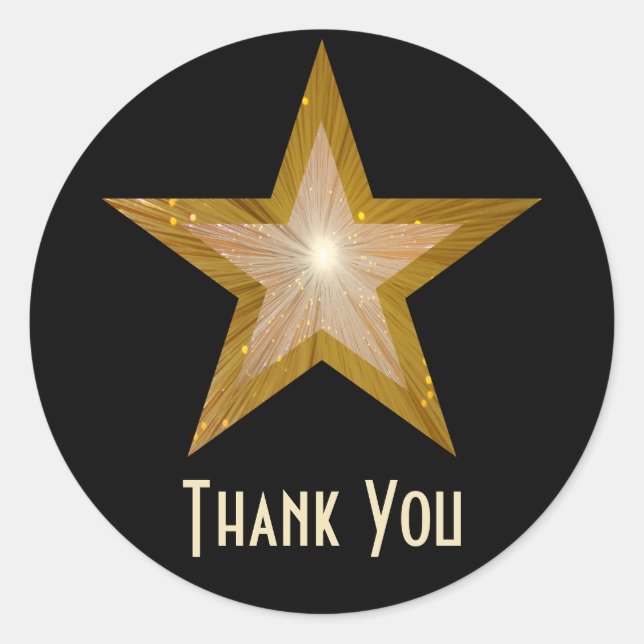 Gold Star "Thank You" round sticker black (Front)