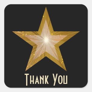 "Gold" Star 'Thank You' square sticker black