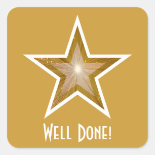 Gold Star 'Well Done' autocollant carré jaune