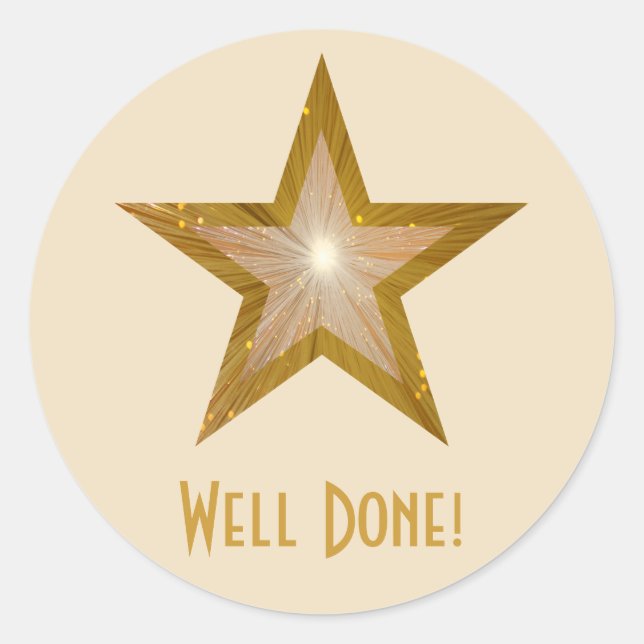 Gold Star 'Well Done!' round sticker cream (Front)