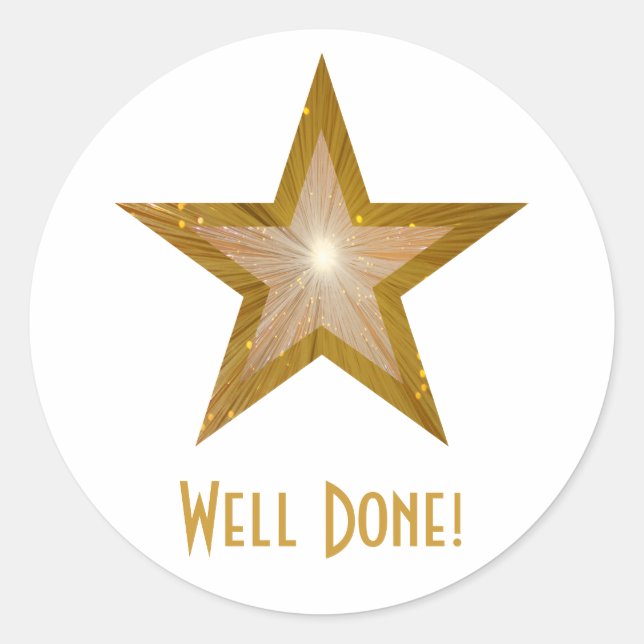 Gold Star 'Well Done!' round sticker white (Front)