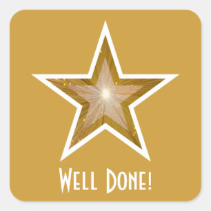 Gold Star 'Well Done!' square sticker yellow