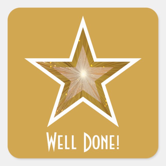 Gold Star 'Well Done!' square sticker yellow (Front)