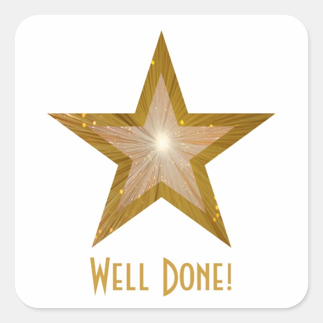 Gold Star 'Well Done' sticker carré blanc (Devant)