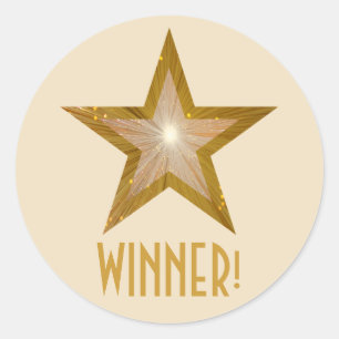 Gold Star 'WINNER!' round sticker cream