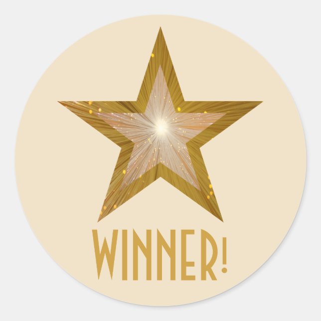 Gold Star 'WINNER!' round sticker cream (Front)