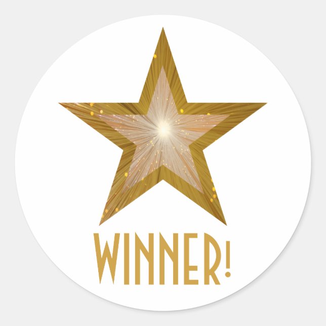 Gold Star 'WINNER!' round sticker white (Front)