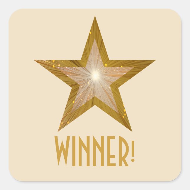 Gold Star 'WINNER!' square sticker cream (Front)