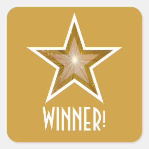 Gold Star 'WINNER!' square sticker yellow