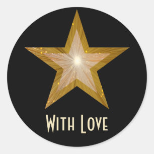 "Gold" Star 'With Love'' autocollant rond noir