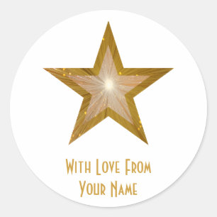"Gold" Star 'With Love From'' round sticker white