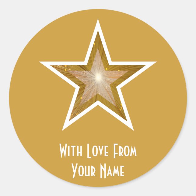 "Gold" Star 'With Love From'' round sticker yellow (Front)